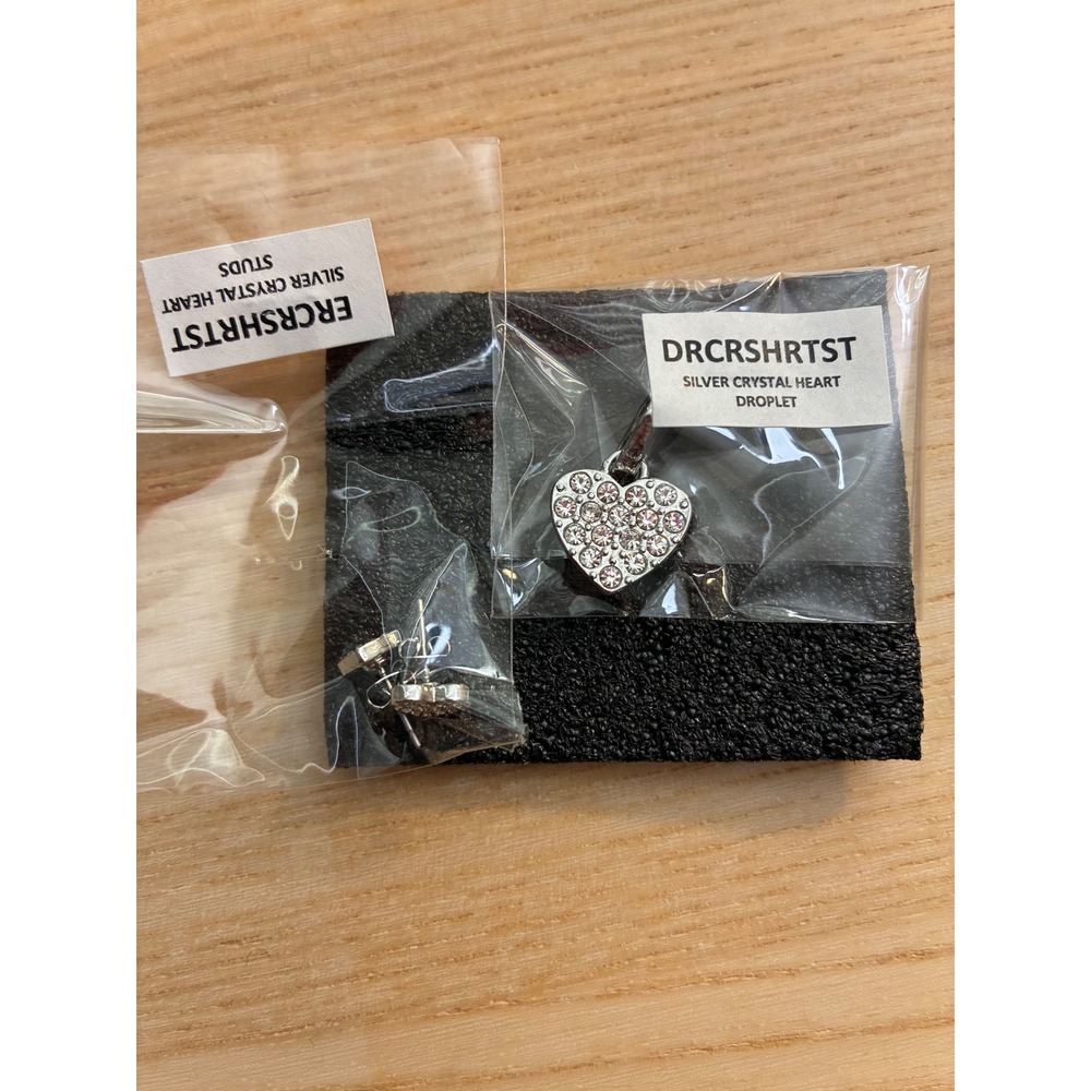NWT Silver Crystal Heart Droplet and Post Earrings (Chain not‎ included)